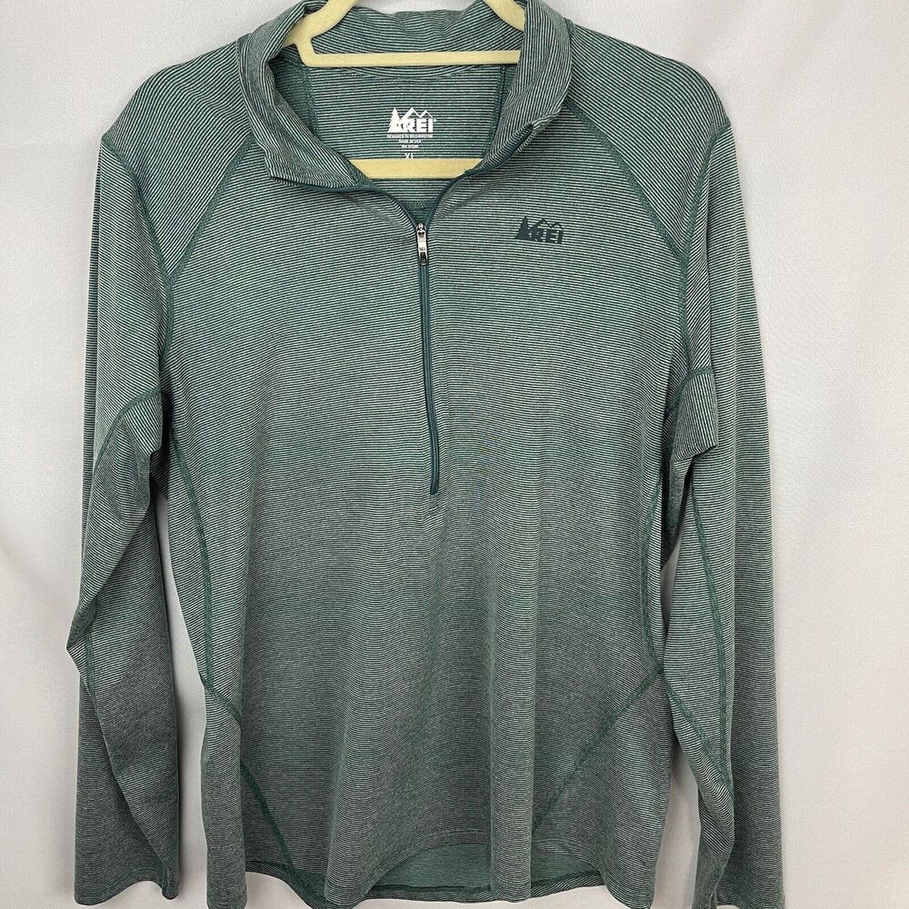 REI Co-OP Womens Long Sleeve Quarter Zip Teal Blue Stripe Pullover Outdoor XL - Picture 2 of 8